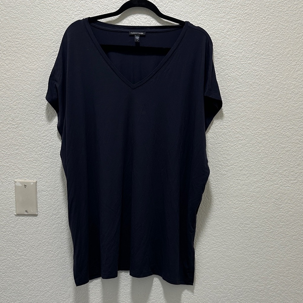 Eileen Fisher Navy V-Neck Short Sleeve Top - Picture 1 of 5